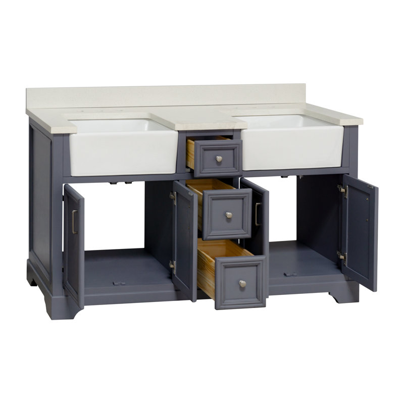 Ensemble de meuble-lavabo double 60 po Emiliano, Gris poudre, Quartz
