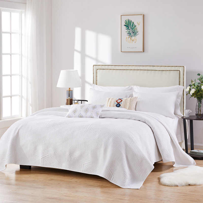 Ensemble de courtepointe Parker moderne, Courtepointe double / grand et 2 taies décorative, Blanc