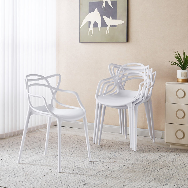 Chaise en plastique 4 pièces blanc, Blanc