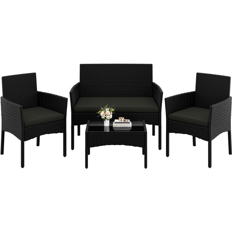 Colour Outdoor All Weather Wicker 4 - Person Seating Group with Cushions, Grey, Black