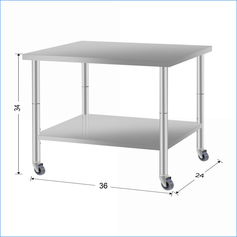 Table de travail 36 po x 24 po en acier inoxydable Usage domestique - Durable, facile à nettoyer, hauteur ergonomique