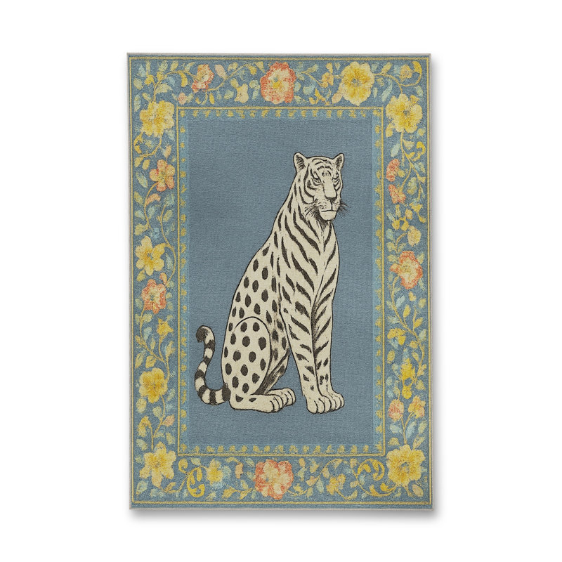 Tapis gris tissé à imprimé tigre Mosso, 3'11" x 5'11"