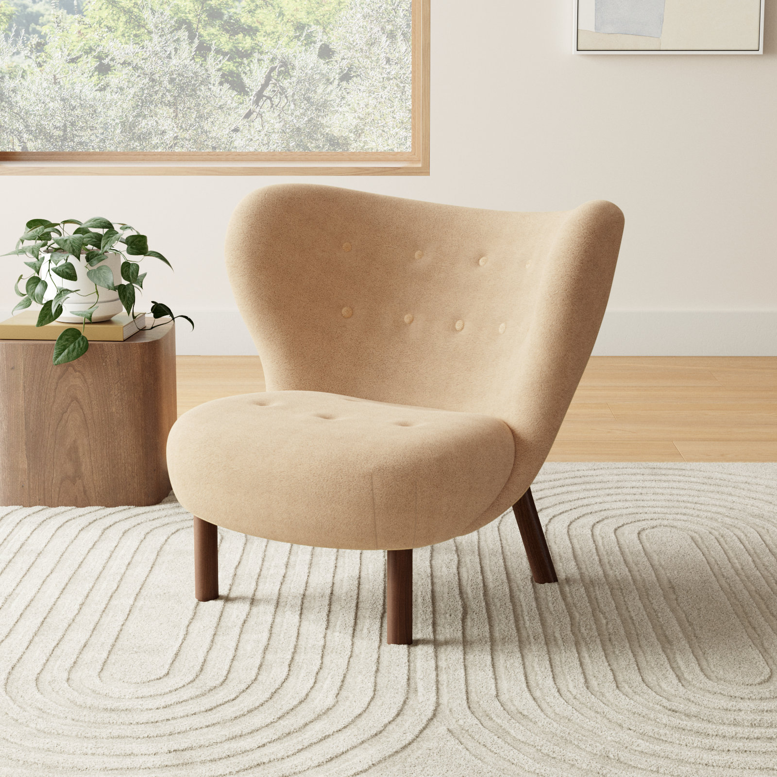 Cadwell Pine Wingback Chair, Tan