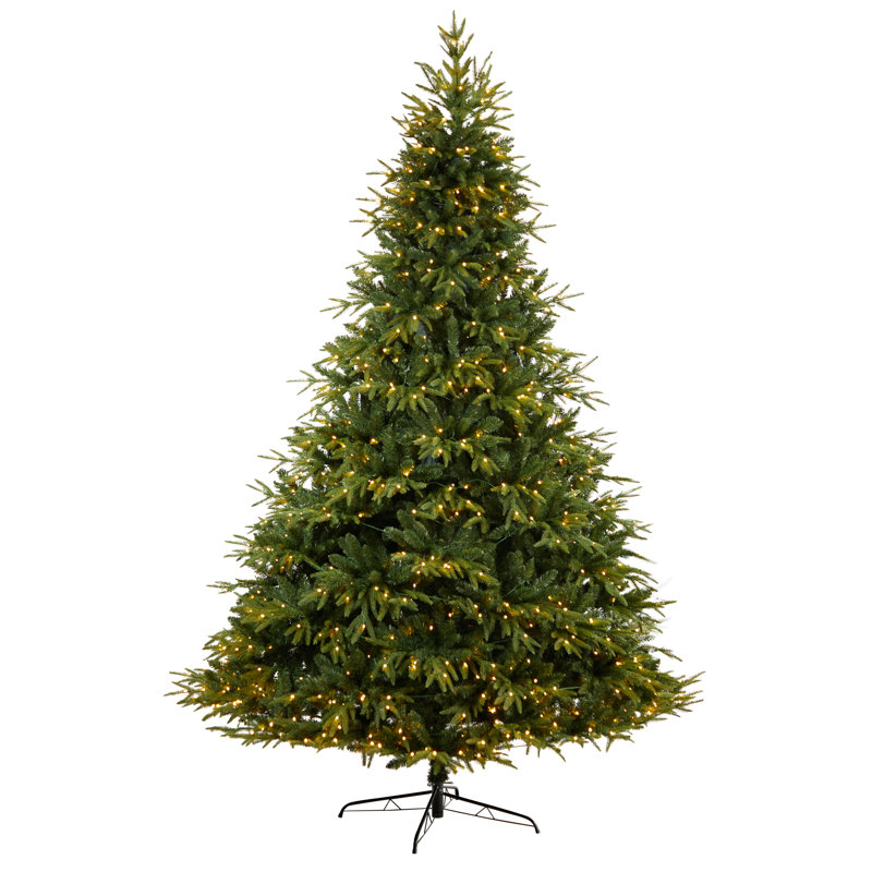 Green Lighted Artificial Fir Christmas Tree, 9' H
