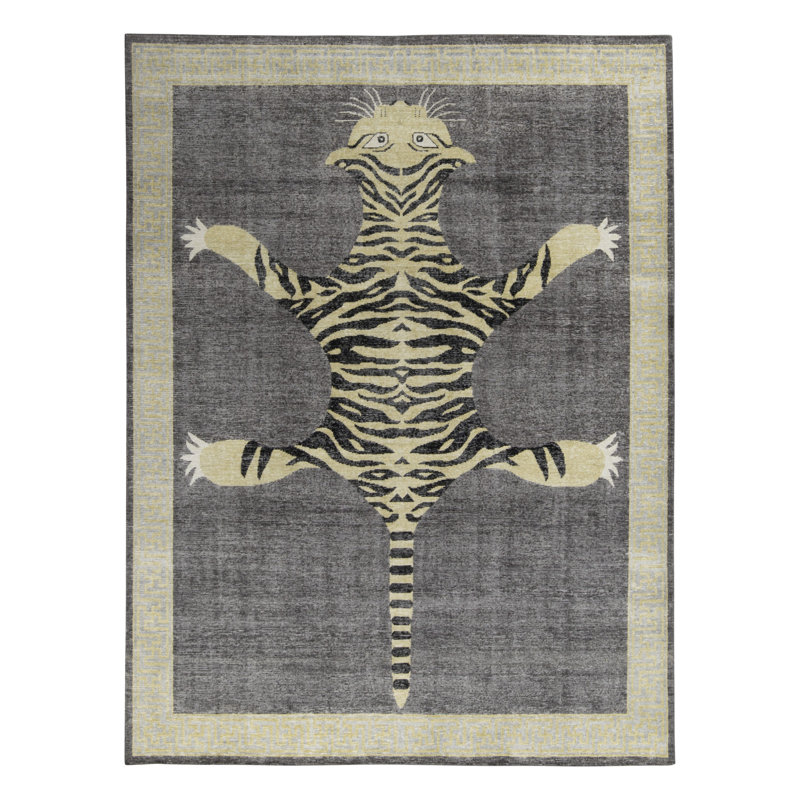 Distressed Homage Hand Knotted Wool Animal Print Area Rug, Rectangle 5' x 8'