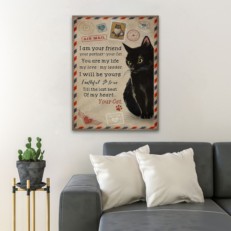 «A Cute Black Cat - I Am Your Friend Your Partners Your Cat», reproduction d'art graphique sur toile tendue