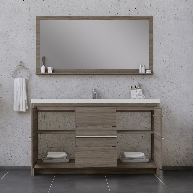 Feike 60'' Single Bathroom Vanity with Solid Surface Top, Gray