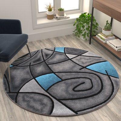 Sioar Blue/Gray Abstract Design Accent Area Rug