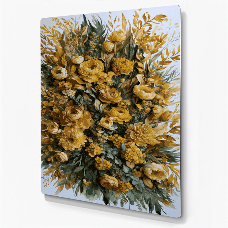 Aquarelle florale 58, art mural en métal brun, H 18 po x l 12 po