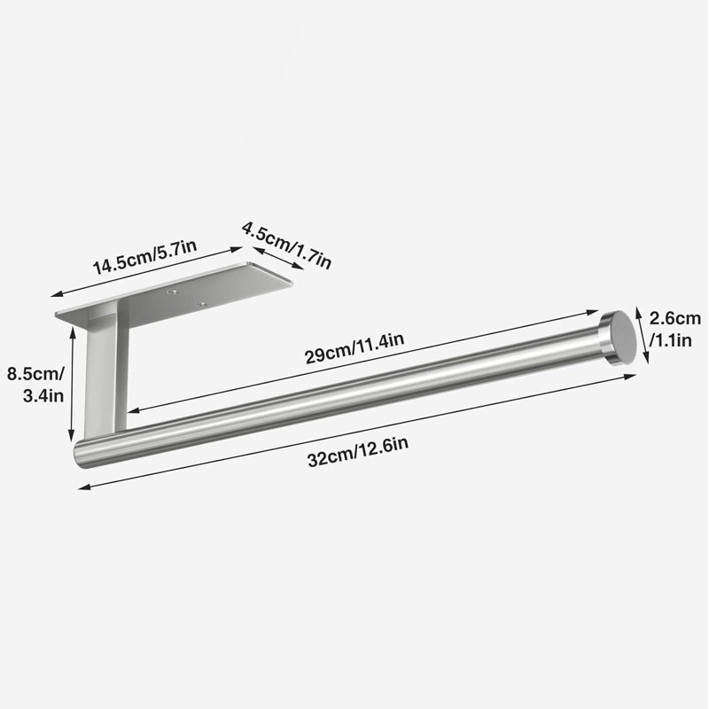 Porte-essuie-tout sous l'armoire, support mural en acier inoxydable avec installation auto-adhésive ou perceuse, Argent