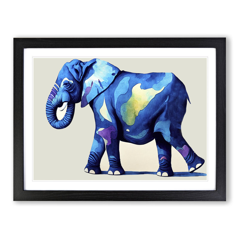 Watercolour Elephant - Single Picture Frame Print, Black, 34cm H x 46cm W x 2cm D