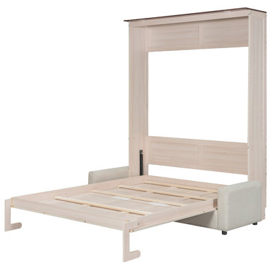 Beige Led - Grand lit équipé avec, confortable pour se détendre dans des espaces compacts, revêtement en lin et à DEL, sièges pour un, construction en bois de pin