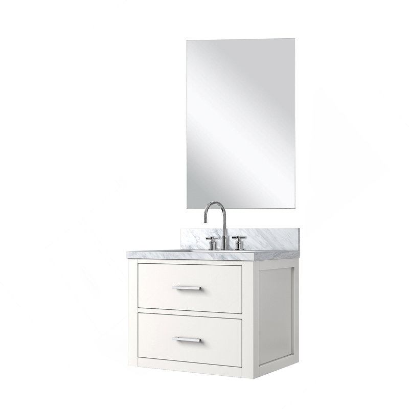 Meuble-lavabo simple 24 po X P 18 po D, comptoir en acrylique, 18 po Ensemble miroir et robinet, Blanc