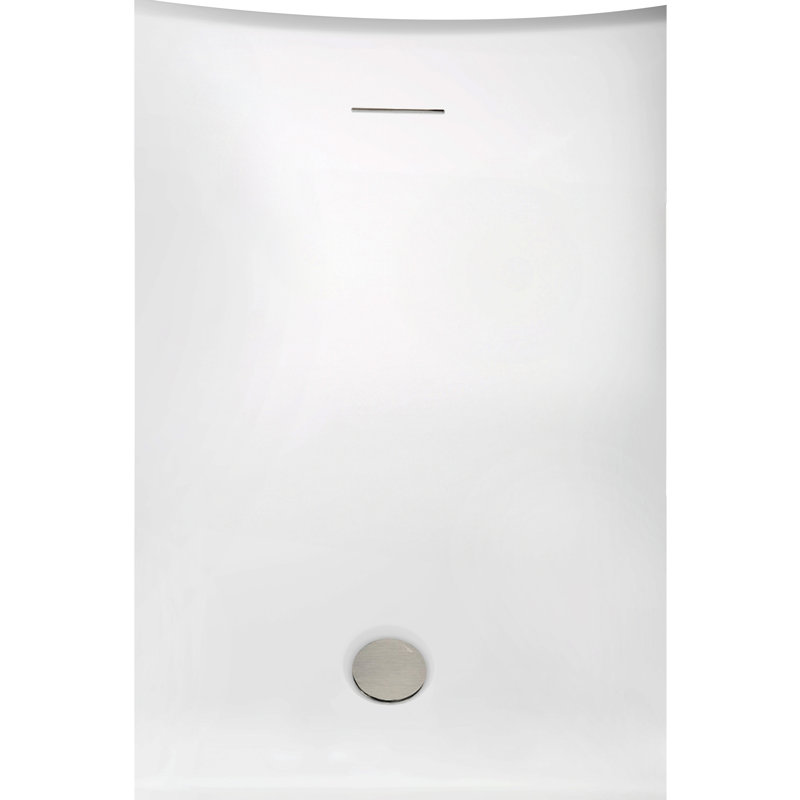 60" Streamline Soaking Acrylic Freestanding Bathtub, Bamboo Tray, Drain, Brushed Nickel