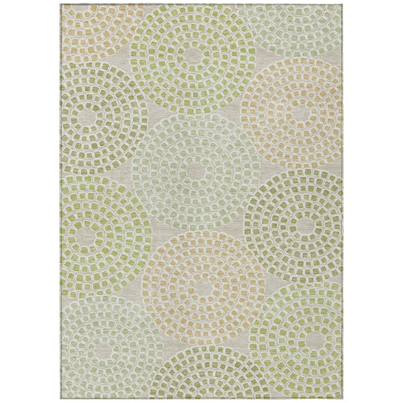 Tapis intérieur / extérieur 10 pi x 14 pi vert et brun à motif géométrique lavable