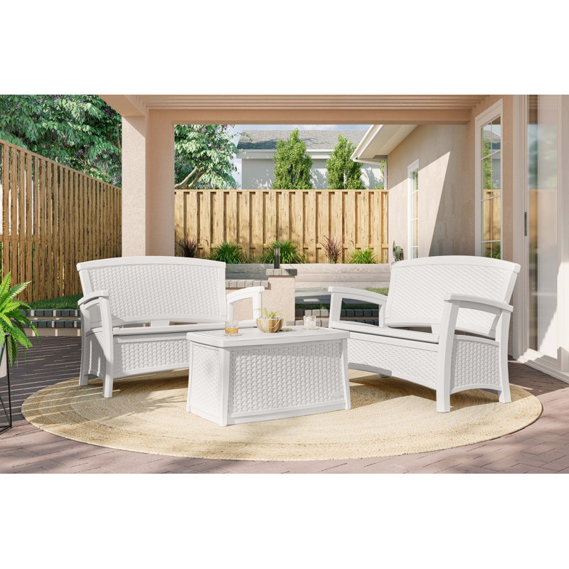 Ice Cube White Plastic Outdoor Coffee Table with Storage