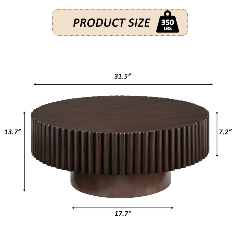 Lorven 31.5" Solid Wood Round Drum Coffee Table, Espresso Wood