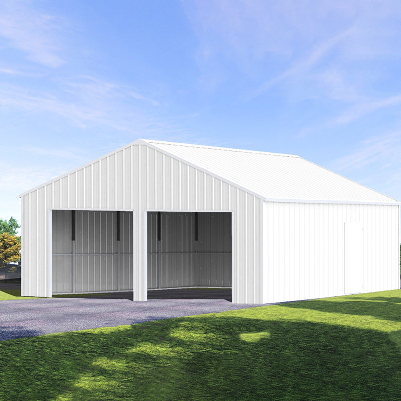 Remise de grange en acier pour garage double 22 pi x 23 pi, finition crème, acier galvanisé de calibre 14, 26 panneaux de tôle, protection solide pour l'équipement