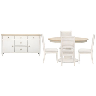 Extendable 54" Round Dining Table With 4 Side Chairs And Buffet