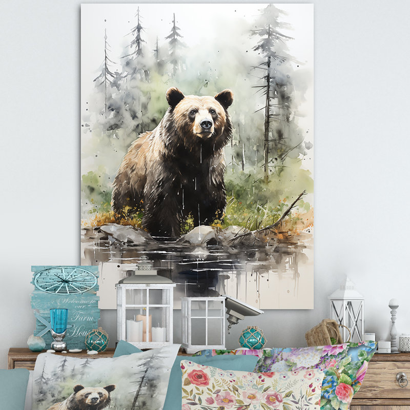 «Brown Grizzly Bear In Wilderness II», art mural, Cadre simple blanc, H 40 po x l 30 po x P 1,5 po
