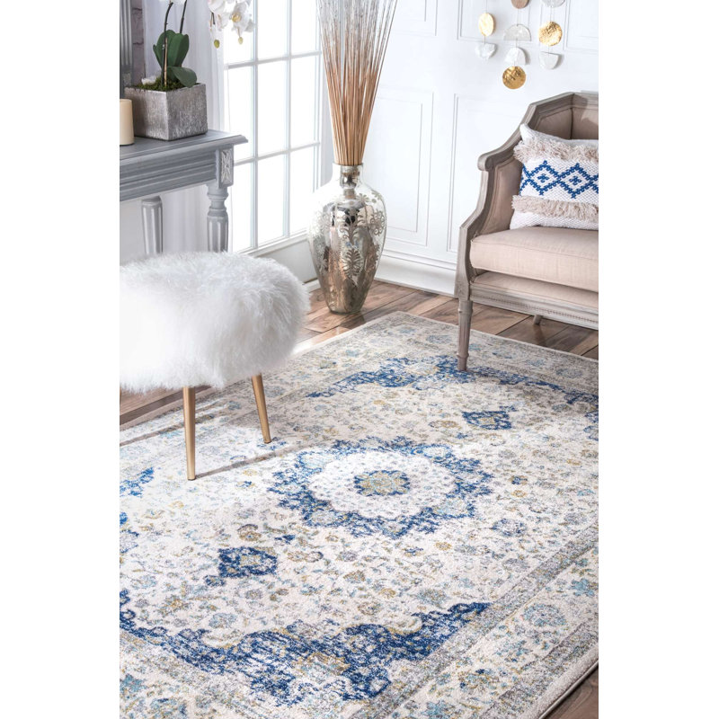 Juliea Distressed Medallion Oriental Power Loom Performance Rug, Rectangle 5' x 7'5"