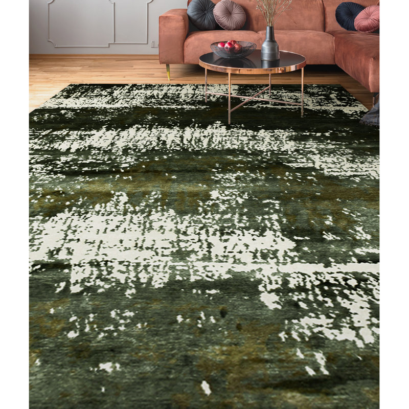 Hand Woven Silk and Wool Area Rug, Rectangle 8' x 10'