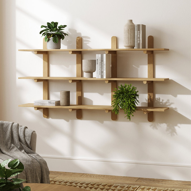 Tablette Mid-Century en bois à 3 niveaux avec cadre en bois massif, paquet de 2, Ensemble de 2