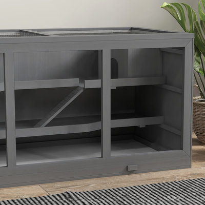 Extra Large Wooden Hamster Cage, Gerbil Cage, and Other Small Animal Habitat, Hamster Habitat with Opening Roof, Hut, Ramps, Gray