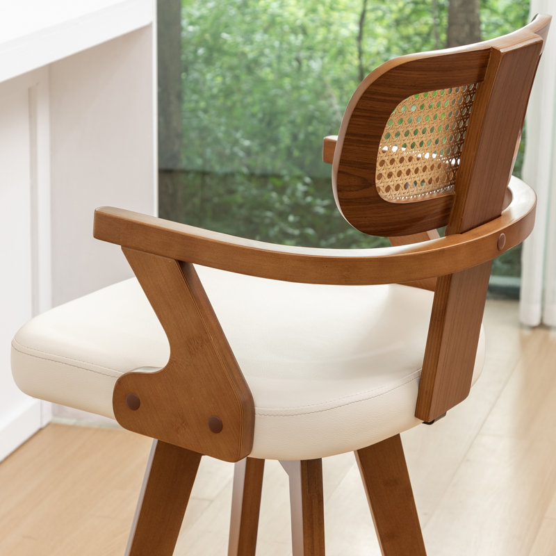 Swivel Upholstered Counter Stool, Beige, Bar Stool (77cm Seat Height)