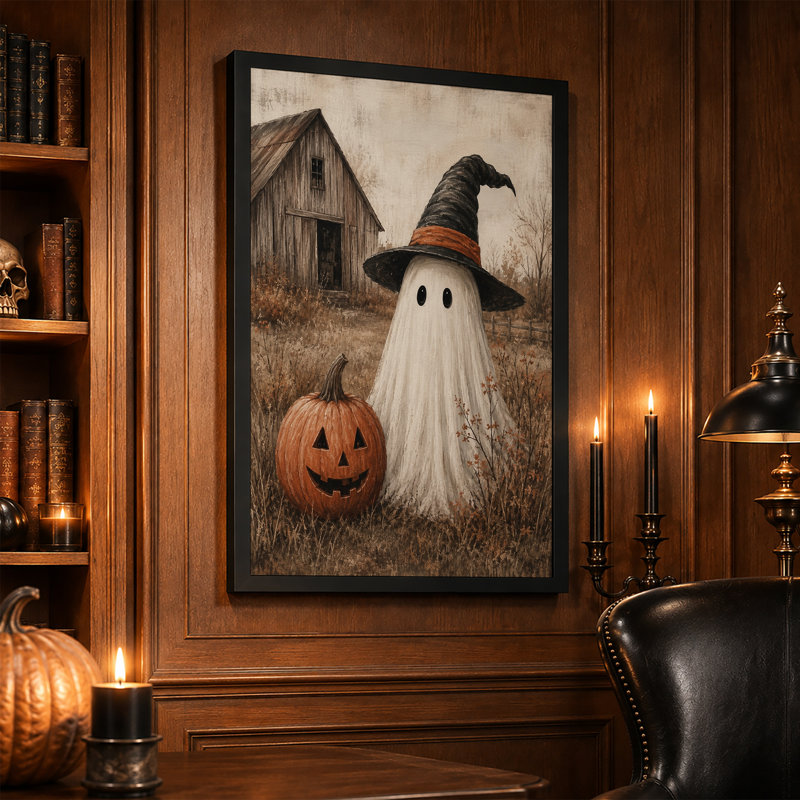 Art mural blanc sur toile Halloween, H 24 po x l 16 po