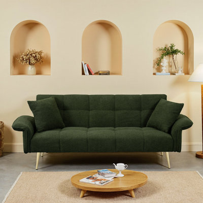 Canapé-lit convertible Velmira 70" en polaire Teddy, dossier et accoudoirs réglables, futon deux places pour petits espaces, salon et chambre à coucher