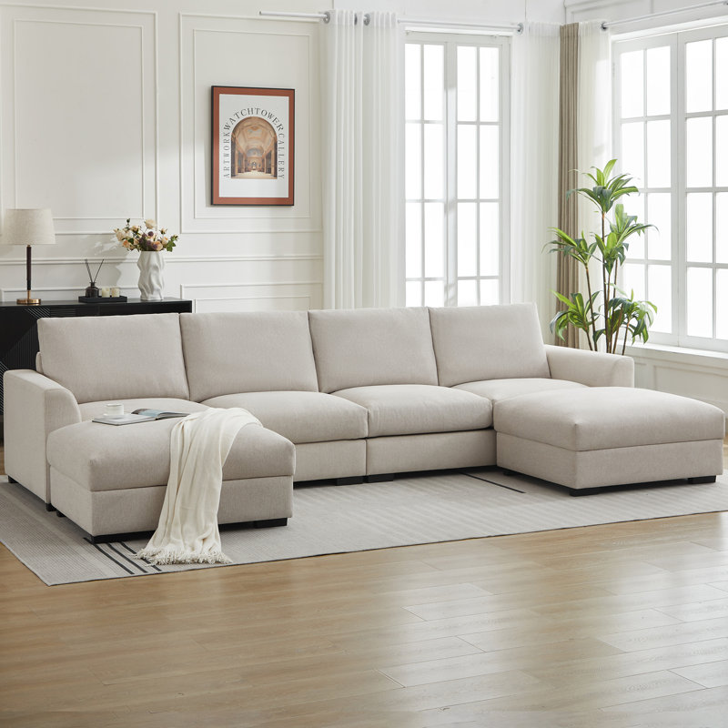 Canapé 6 pièces avec accoudoirs rembourrés 6 pièces, Lin beige