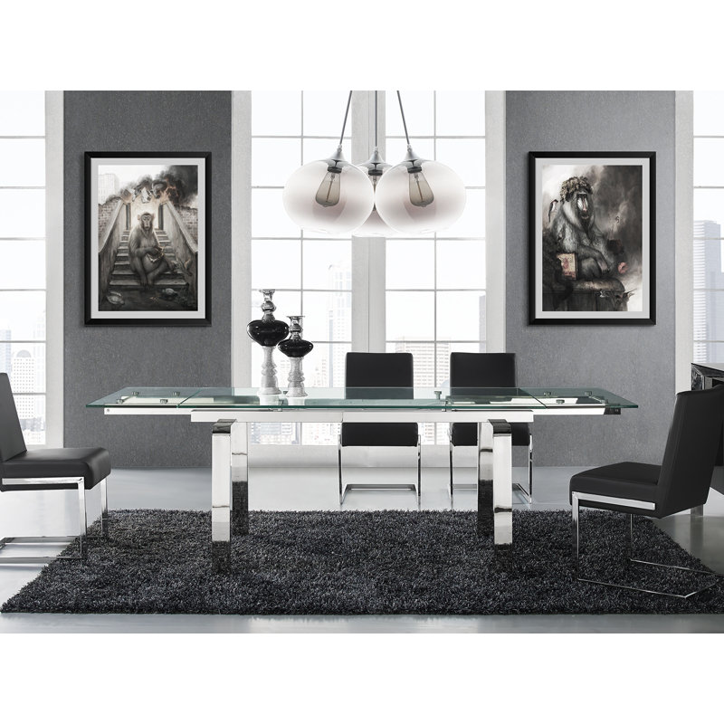 Calvert Contemporary Extendable Glass Dining Table with Chrome Base