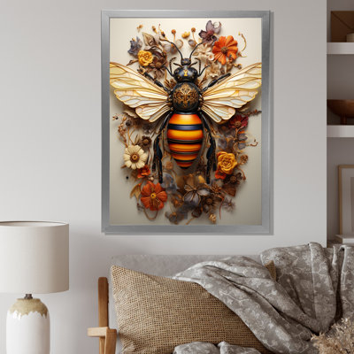 Vintage Floral Wasp Harmony I - Insects & Bugs Wall Art