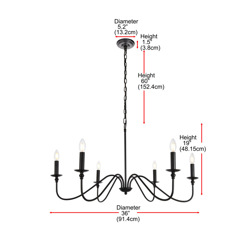 Ableton Iron 6-Light Chandelier, Noir mat, H 19 po x l 36 po x P 36 po