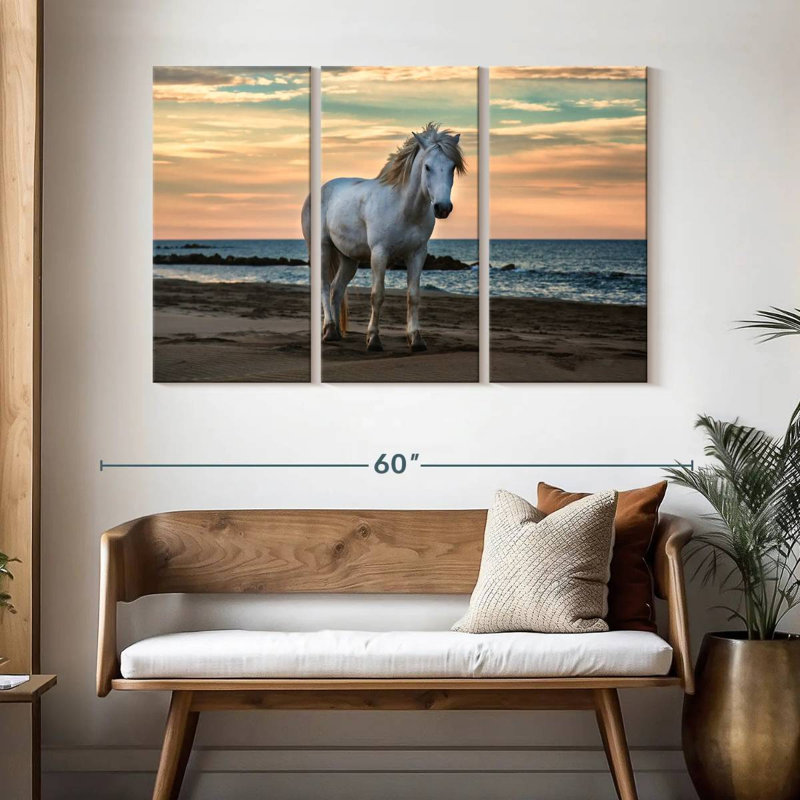 Brampt camargue sur une plage au sud de la France II, H 32 po x l 50 po
