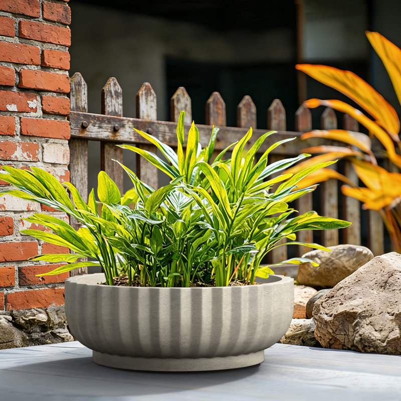 Bol à fleurs rond en forme de pot de fleurs avec trou de drainage de 15 po en pierre gris moyen (intérieur amélioré)