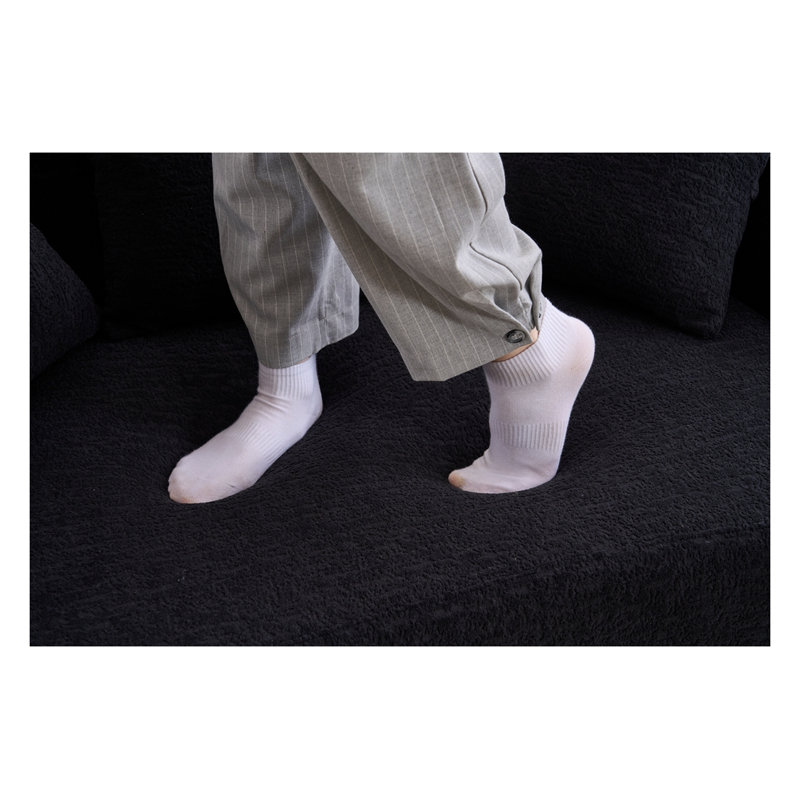 Causeuse courbée sans os avec 3 coussins, tissu chenille et mousse compressée, Black