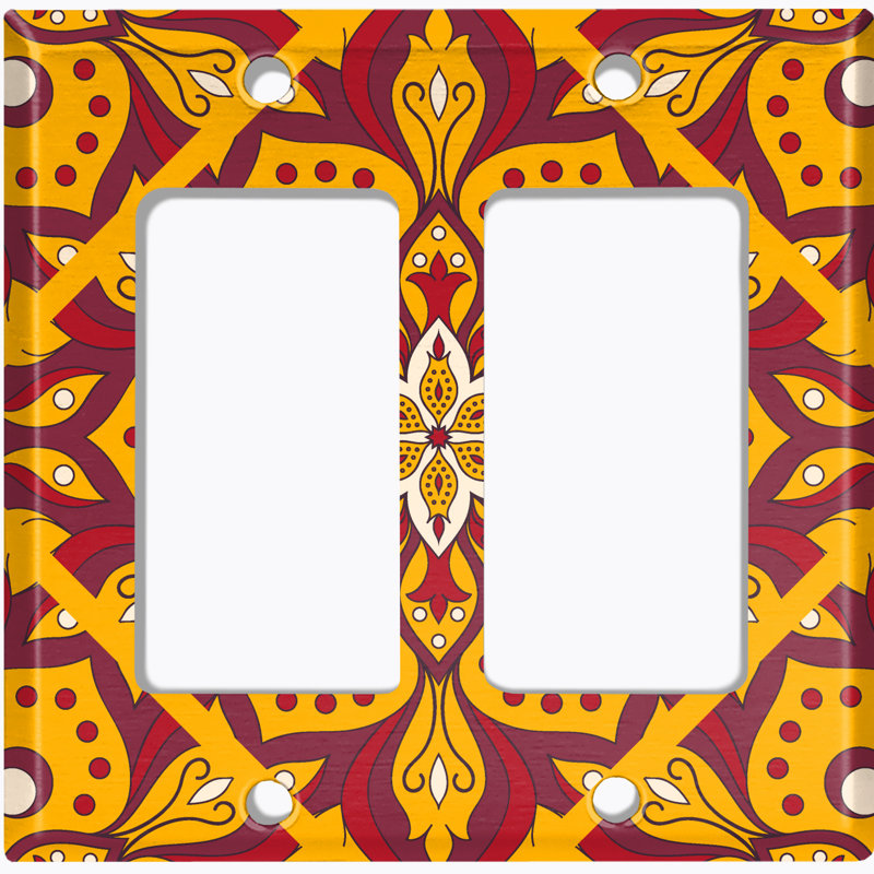 Plaque murale à bascule 2 bandes, Carreau de fleurs mandala rouge et orange