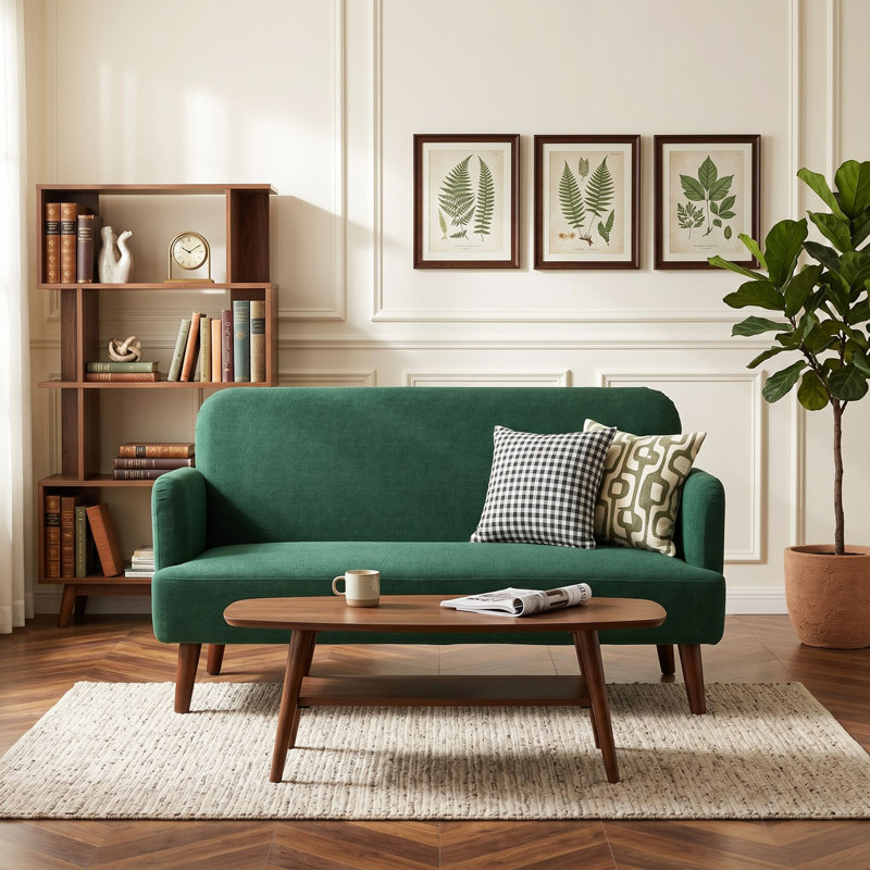 Herefordshire 2 Seater Sofa Small Sofa 21cm Thick Padding Wood Legs, Dark Green