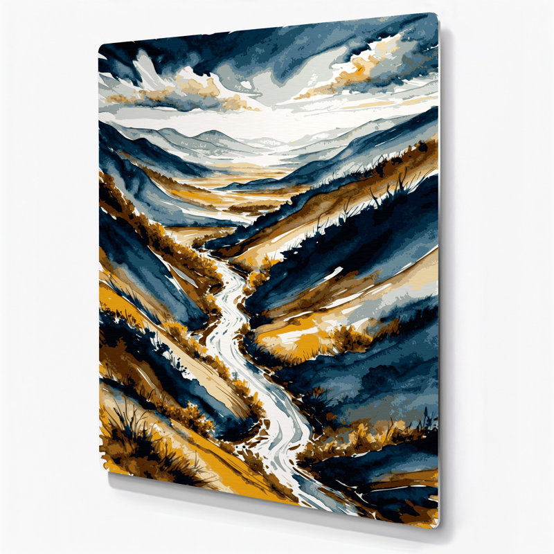 Aquarelle, paysage, 39, art mural en métal beige, H 10 po x l 8 po