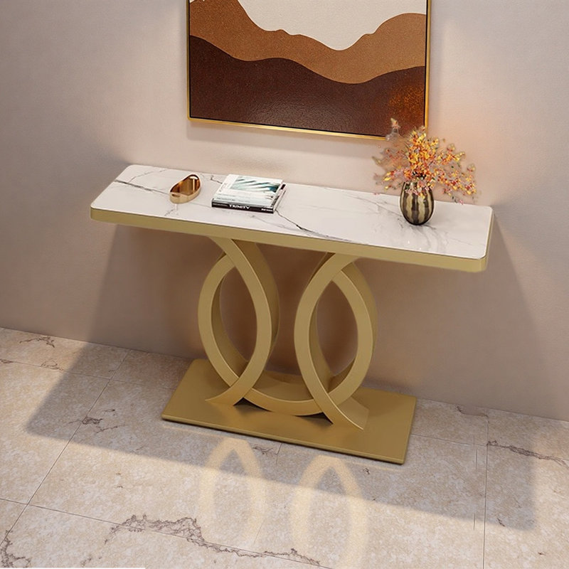 Console en pierre frittée de style Ltalian, Doré, H 31,5 po x l 62,99 po x P 13,78 po