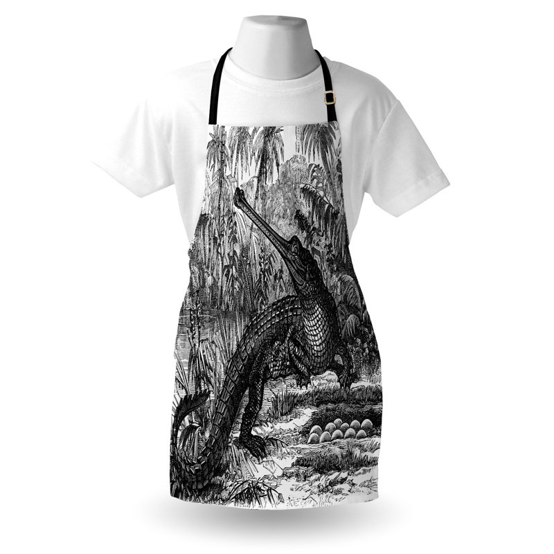 Tablier croquis East Urban Home unisexe, vieux crocodile en forêt, taille adulte, gris anthracite