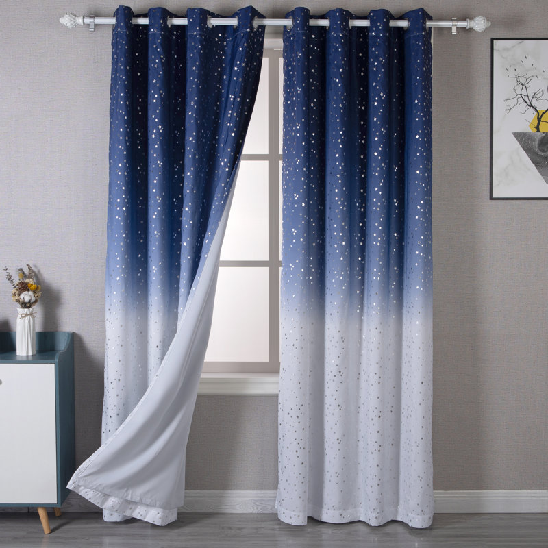 Blackout Curtain Pair, Navy Blue/White