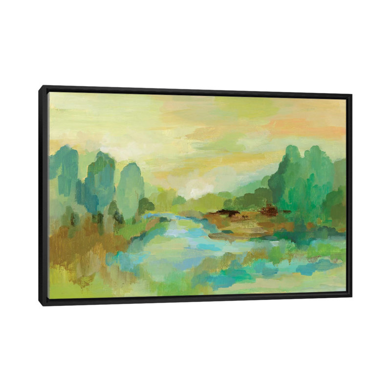 Forêt de jade - reproduction murale sur toile, H 18 po x l 26 po x P 1,5 po, Toile avec cadre noir, Pas de tapis