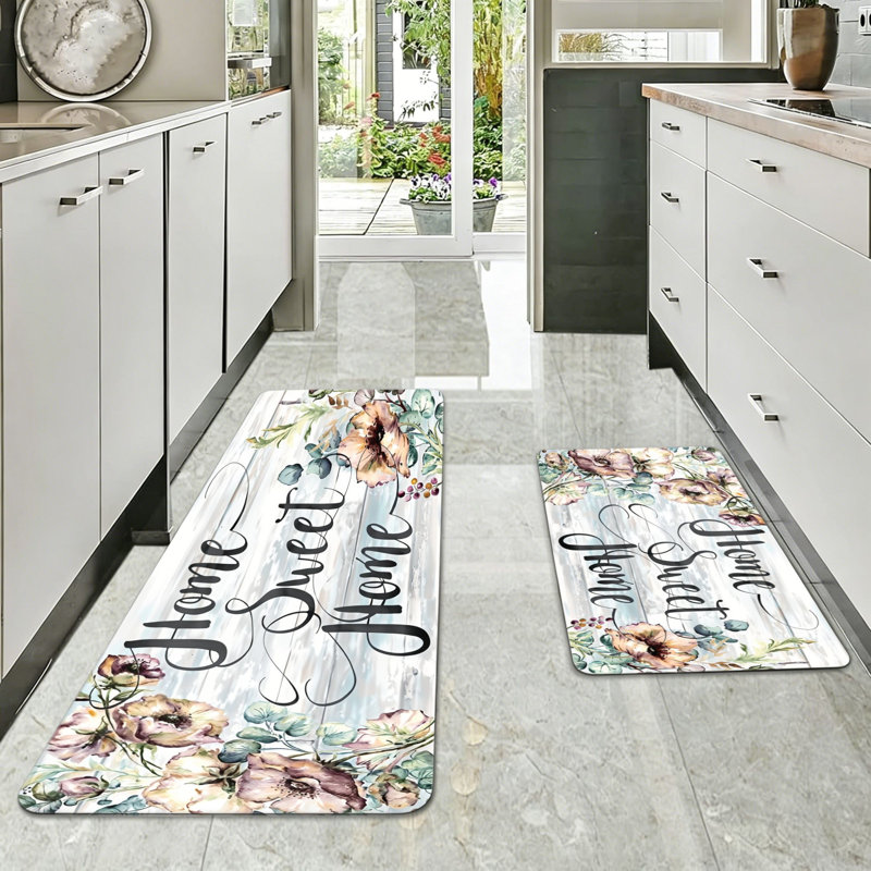 Ensemble de tapis de cuisine 2 pièces Watercolor Floral Home Sweet Home