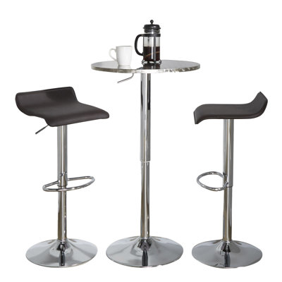 Ensemble de 3 tables de bar contemporaines, panneau de fibres à densité moyenne 25,5 po x 25,5 po, brun, finition grain de bois, conception pivotante, support de repose-pieds