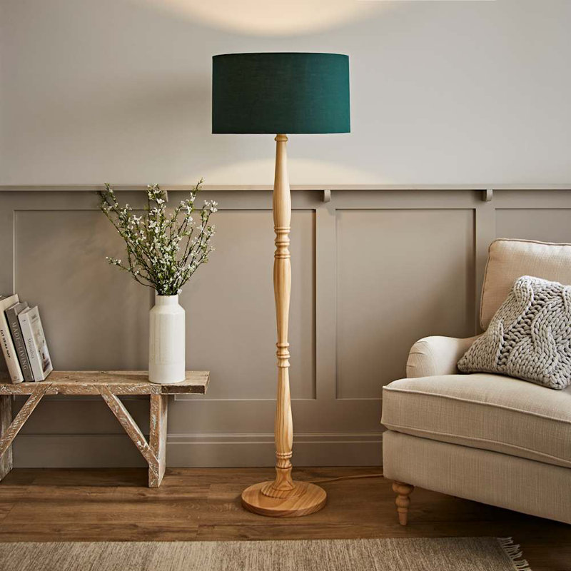 Arialdo 157cm Traditional Floor Lamp, Green, Light Wood