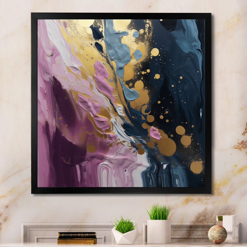 Mauve et bleu mouvements en peinture III - peinture abstraite, art mural, H 24 po x l 24 po x P 1 po, Cadre photo noir