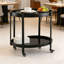 Chariot-bar ovale à 2 tablettes avec cadre en métal noir et verre trempé